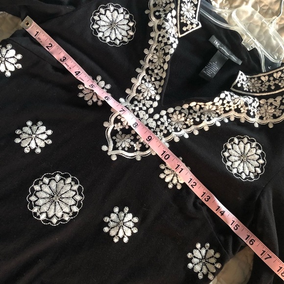 INC INTERNATIONAL CONCEPTS TUNIC TOP EMBROIDERED SIZE SMALL (S) BLACK & SILVER - Picture 8 of 13